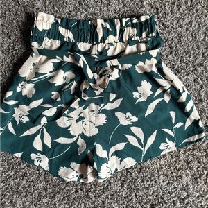 SHEIN Green Floral High Waist Shorts